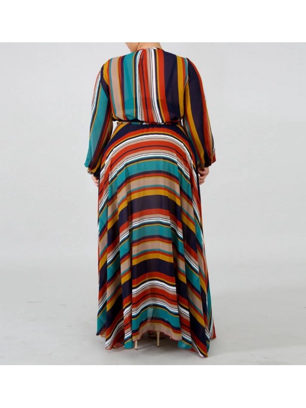 Vestito Donna Lungo a Righe Taglie Grandi Woman Oversize Maxi Dress OS120013B- f4